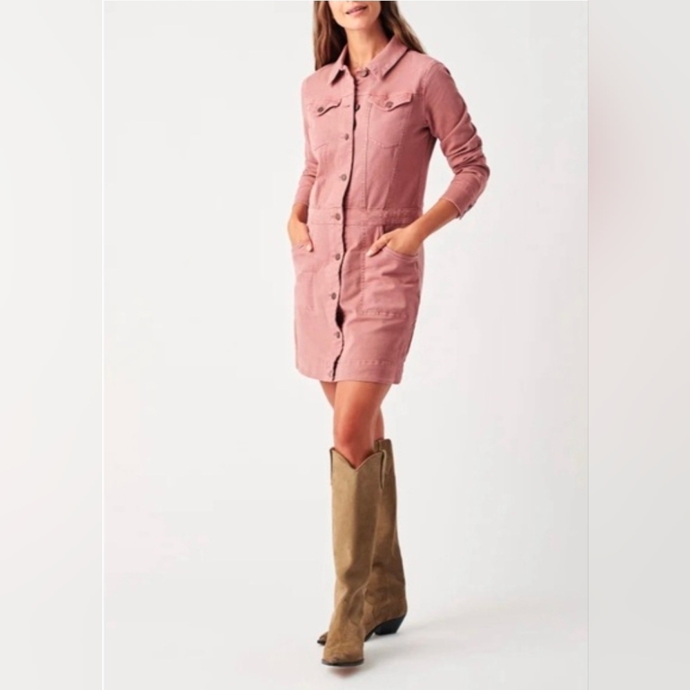 Faherty Jean Jacket Shirt Dress in "Brownie Pink"